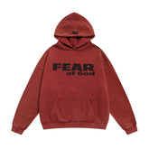 FEAR OF GOD FOG Main Line Letter Print Washed Ripped Fleece‑Lined Loose Hoodie