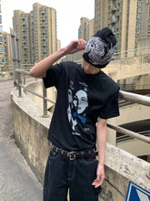 TSAOOJ Summer New Vintage Portrait Retro Digital Direct Spray Pure Cotton Top 320g Short Sleeve T-shirt