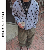 From THE STREET: Street polka dot shoulder short zipper hooded cardigan sweatshirt jacket for men and women