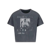 From the street retro five pointed star print single seam short sleeved worn-out Vintage lightweight short cut destructive T-shirt
