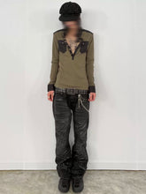 From THE STREET Street Texture Knitted Early Autumn Slimming Splicing Bottom Shirt Henry Collar Hoodie