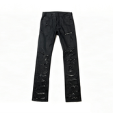 From THE STREET, Street Brushing Wax Destruction Denim Pants Slimming Skinny Pants Hediboy
