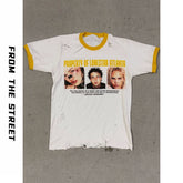 From THE STREET: Retro portrait print on the street shoulder, contrasting light Asian short sleeved T-shirt for men and women