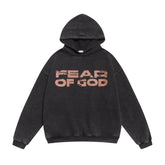 FEAR OF GOD FOG Main Line Cracked Letter Print Washed Ripped Fleece‑Lined Unisex Hoodie