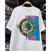Meichao Explosive Street Creative Design Sense Compass Vintage Niche Retro Short sleeved Men's and Women's Pure Cotton Small Collar T-shirt