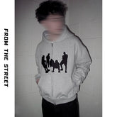 From THE STREET, a street style retro patchwork embroidered cardigan with a washed zipper and hooded sweatshirt for men
