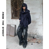 Street American Alien Four Sleeve Double Hat hoodie, niche loose hooded zipper cardigan, autumn outerwear, men's trend