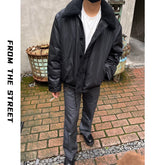 Street collar lamb wool clean fit short and wide jacket with elastic hem, warm cotton jacket for men and women