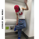 From THE STREET, a street prank sticker from baggy, loose French work pants, casual pants, same style as Luo Yan