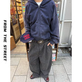 From THE STREET: Street striped trousers for men, thick woolen straight leg loose leg pants for men