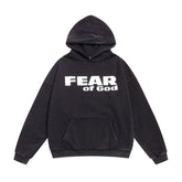 FEAR OF GOD FOG Main Line Letter Print Washed Ripped Fleece‑Lined Loose Hoodie