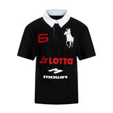 From the street style retro parody embroidery shoulder polo collar top men's summer casual short sleeved loose T-shirt