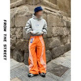 From the street, spring and summer American retro loose straight leg sports pants for men and women, striped wide leg nylon couple pants, trendy