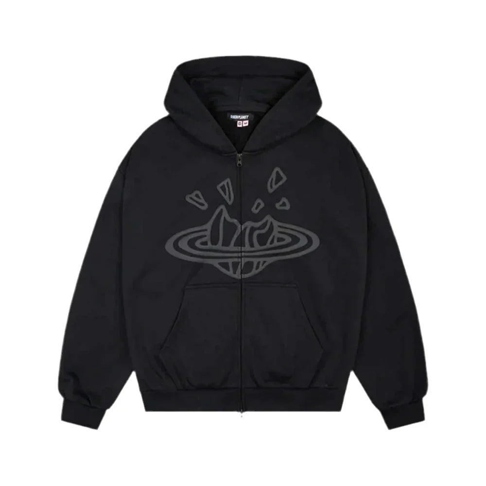 Broken Planet Market Midnight Black Zip Up Hoodie