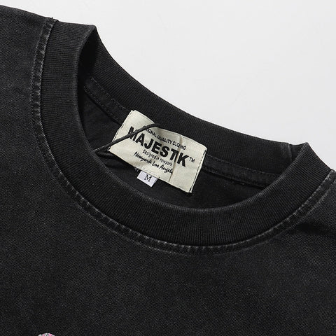 Majestik “Fearless” Angel & Demon Rhinestone Vintage Tee（Black）