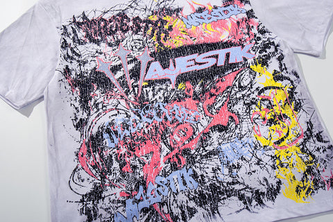 Majestik “Chaos Graffiti” Abstract Rhinestone Vintage Tee