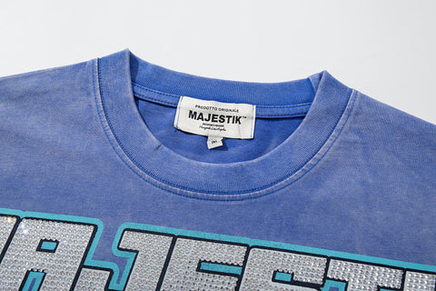 Majestik “Department” Skeleton Driving Rhinestone Vintage Tee