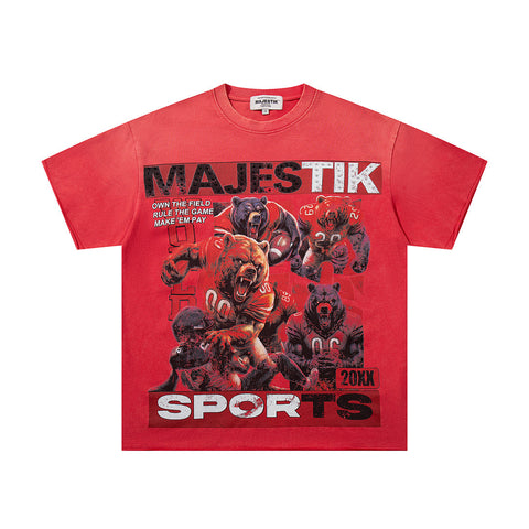 Majestik “Football Bears” Sports Vintage Tee（Red）