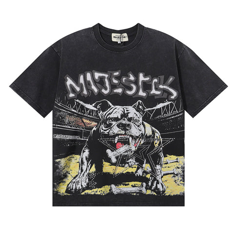 Majestik “Bulldog” Stadium Rhinestone Vintage Tee（Black）