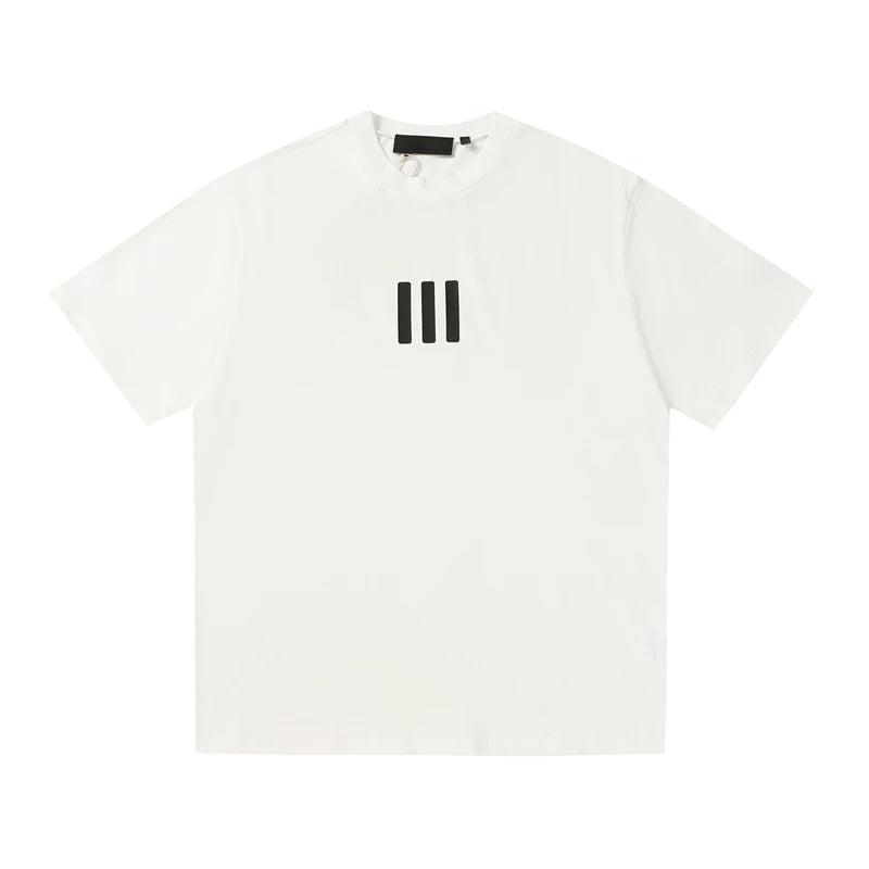 FEAR OF GOD ESSENTIALS 3‑Stripes Silicone Logo Unisex Loose Short Sleeve T‑Shirt