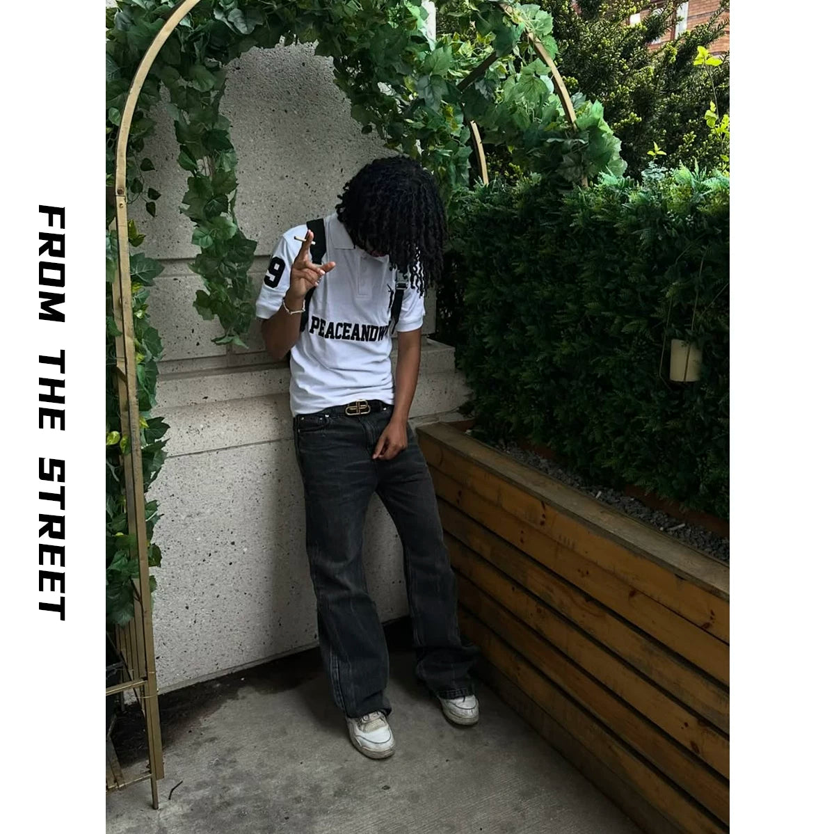 From THE STREET: Street Embroidered Collar Mock Ralph Short Loose Polo Shirt Short Sleeve T-shirt