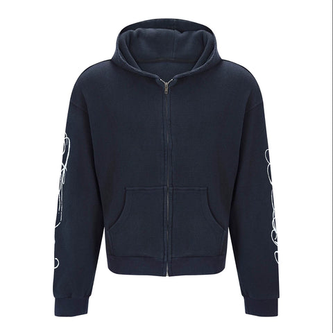 From THE STREET: Street French Blue Waffle Laundry Printed Cardigan Hoodie Hoodie