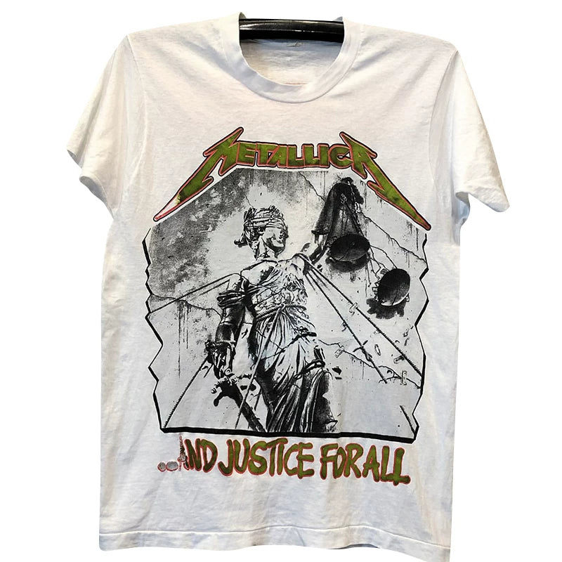 Metallica band American retro vintage rock peripheral chic hip-hop short sleeved men's and women's pure cotton T-shirt