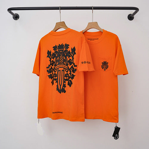 Chrome Hearts Dagger & Floral Vine Graphic Short Sleeve T-Shirt (Orange)