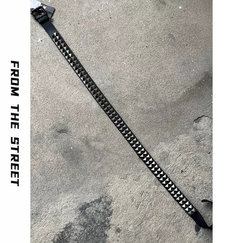 From THE STREET Street Light Asian Belt Retro Rivet Belt Head Leather Pants with Needle Buckle Male