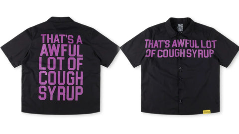 That's A Awful Lot Of Cough Syrup Pink Font Button-Down Shirt - Black