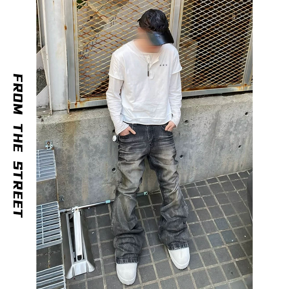 From THE STREET, Street Fit, Cool, Sunscreen, Henley Neck, Fake Two piece Long Sleeve T-shirt for Men