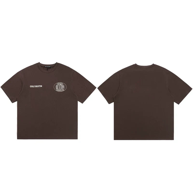 Cole Buxton Brown Circular Badge Minimalist Logo T-Shirt