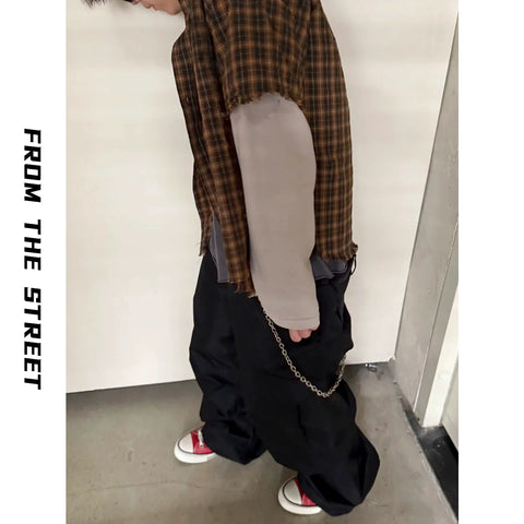From THE STREET, a street style American plaid fake two-piece shirt, men's loose top