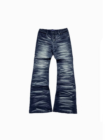 From THE STREET Street Ice Blue Cracked Washed Buckle Cat Beard Tie Flower Skinny Jeans