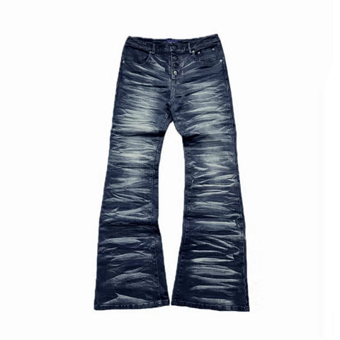 From THE STREET Street Ice Blue Cracked Washed Buckle Cat Beard Tie Flower Skinny Jeans