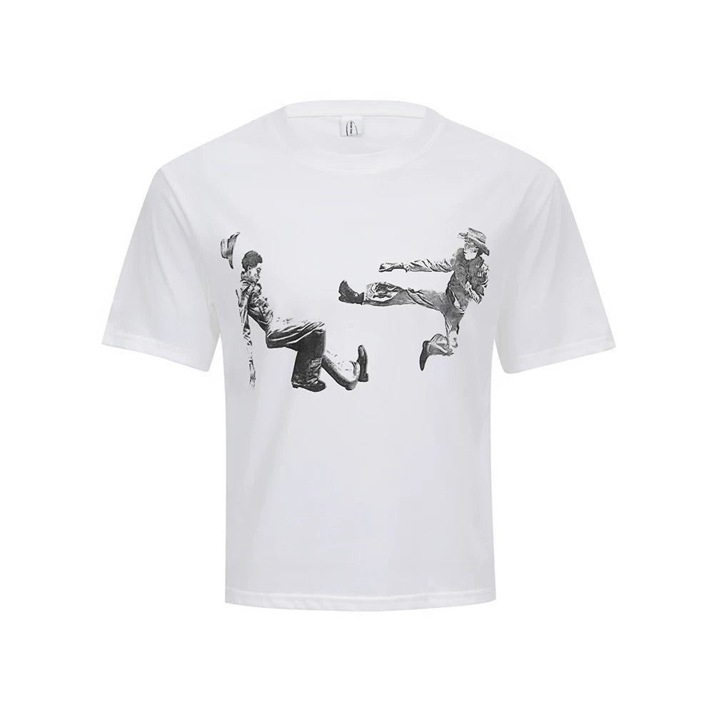 2024 Winter Youth Short sleeved Person Printed Loose Round Neck T-shirt from the Streets
