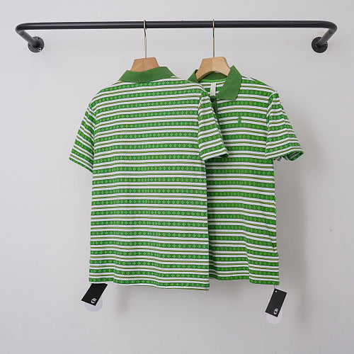 Chrome Hearts Monogram Striped Short Sleeve Polo Shirt (Green/White)