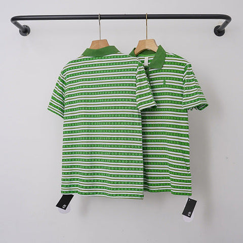 Chrome Hearts Monogram Striped Short Sleeve Polo Shirt (Green/White)