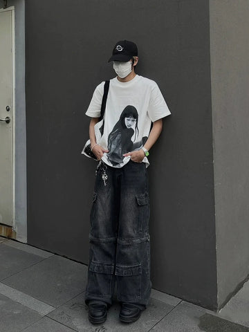 From the street, Qianming Kuriyama, American retro vintage vintage vintage vintage vintage vintage vintage 300g T-shirt, men's summer small collar short sleeved trend