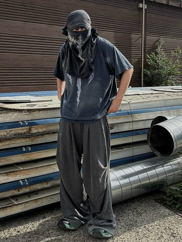 From the street, American retro street dance, washed and distressed, mud dyed, pinched pleated wide leg casual pants, loose paratrooper guard pants, men's