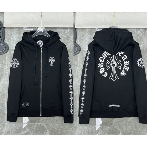 Chrome Hearts Cross Sleeve & Large Back Cross Zip-Up Hoodie (Black)