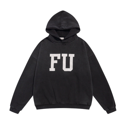 FEAR OF GOD FOG Main Line FU Logo Washed Fleece‑Lined Unisex Hoodie
