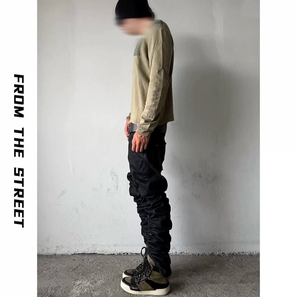 From THE STREET, Street Brushing Wax Destruction Denim Pants Slimming Skinny Pants Hediboy