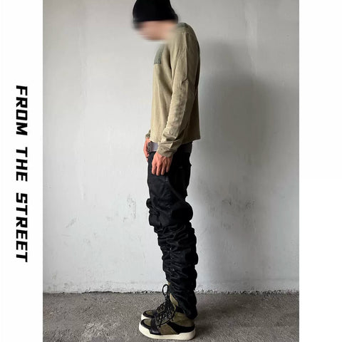 From THE STREET, Street Brushing Wax Destruction Denim Pants Slimming Skinny Pants Hediboy