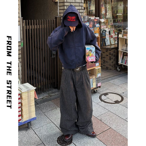 From THE STREET: Street striped trousers for men, thick woolen straight leg loose leg pants for men