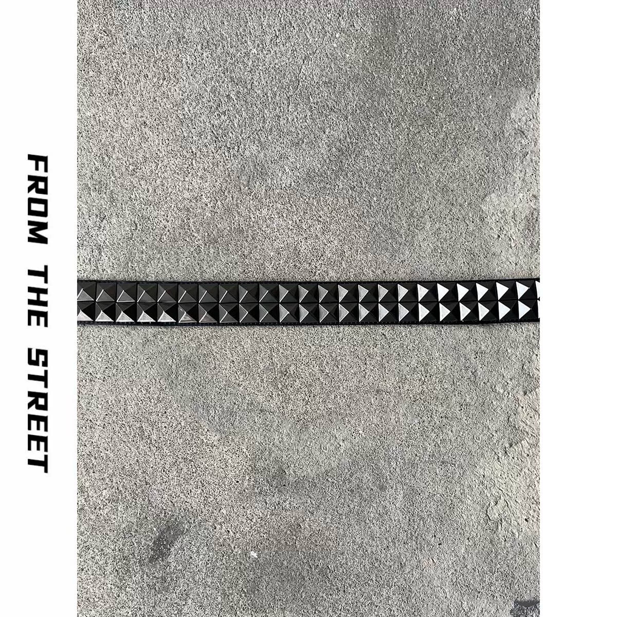From THE STREET Street Light Asian Belt Retro Rivet Belt Head Leather Pants with Needle Buckle Male