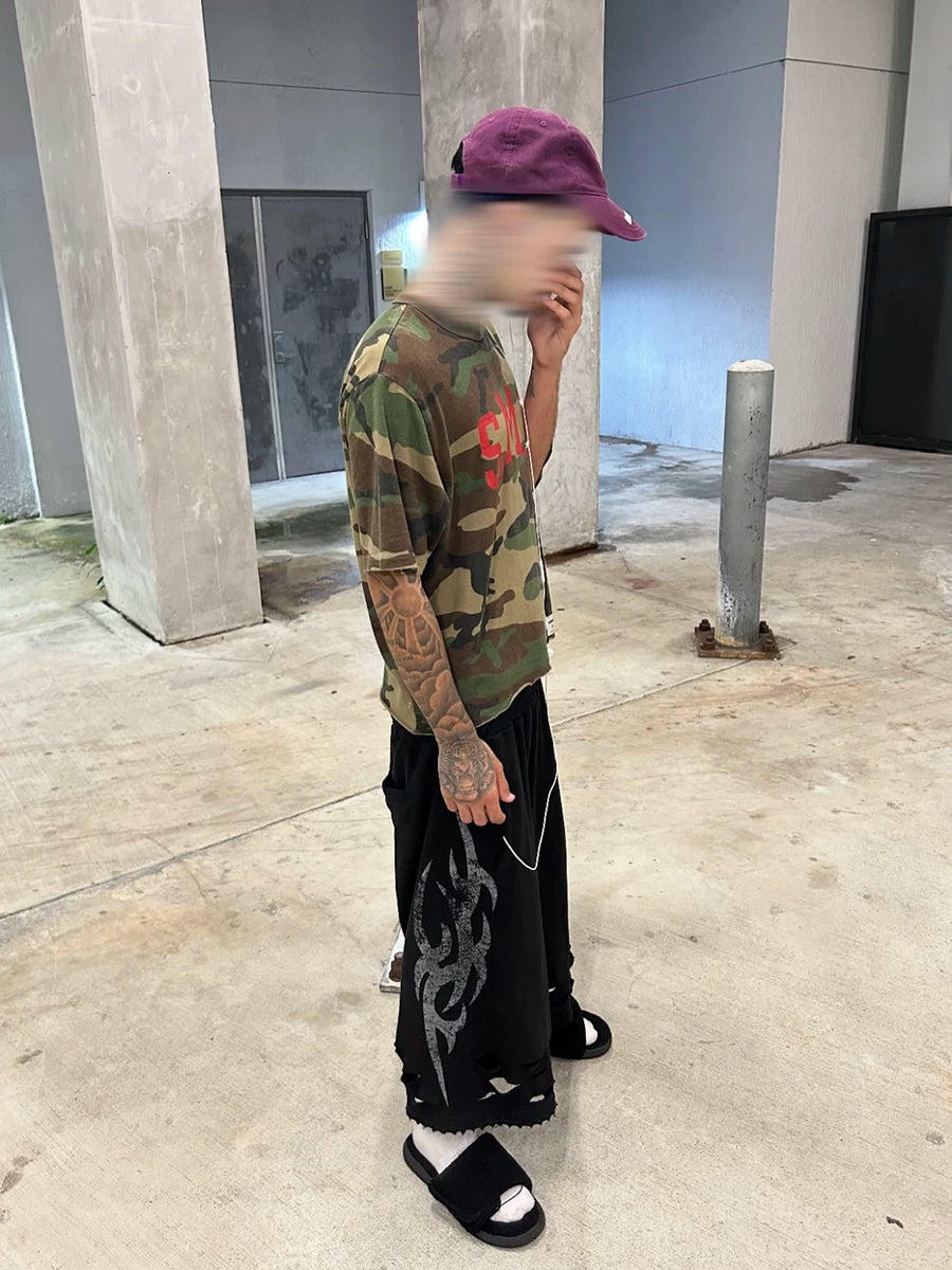 From THE STREET: Street vintage totem straight leg casual loose wide leg seven part sweatpants