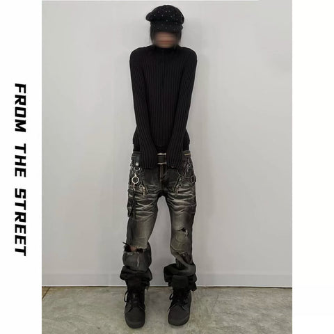 From THE STREET, a high elasticity slim knit base sweater with a pit stripe stand up collar sweater jacket for men from the street