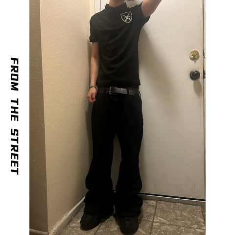 270g pearl cotton heavyweight black collar T-shirt from the street American polo shirt, slim fit and simple summer short sleeved shirt