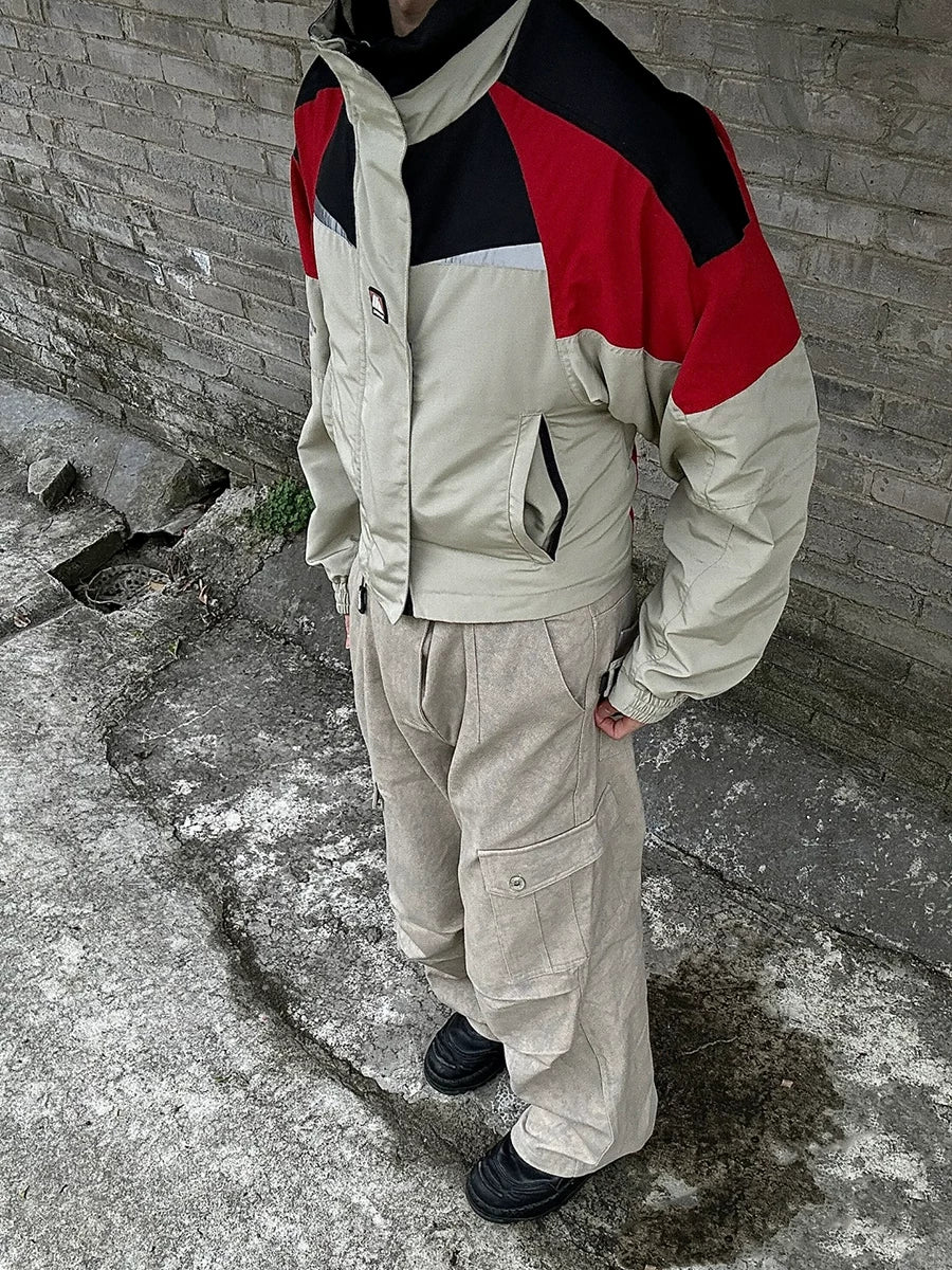 From street cleanfit short silhouette workwear, American retro patchwork jacket, men's assault jacket, trendy jacket